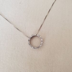 14k Solid White Gold Infinity Diamond Necklace